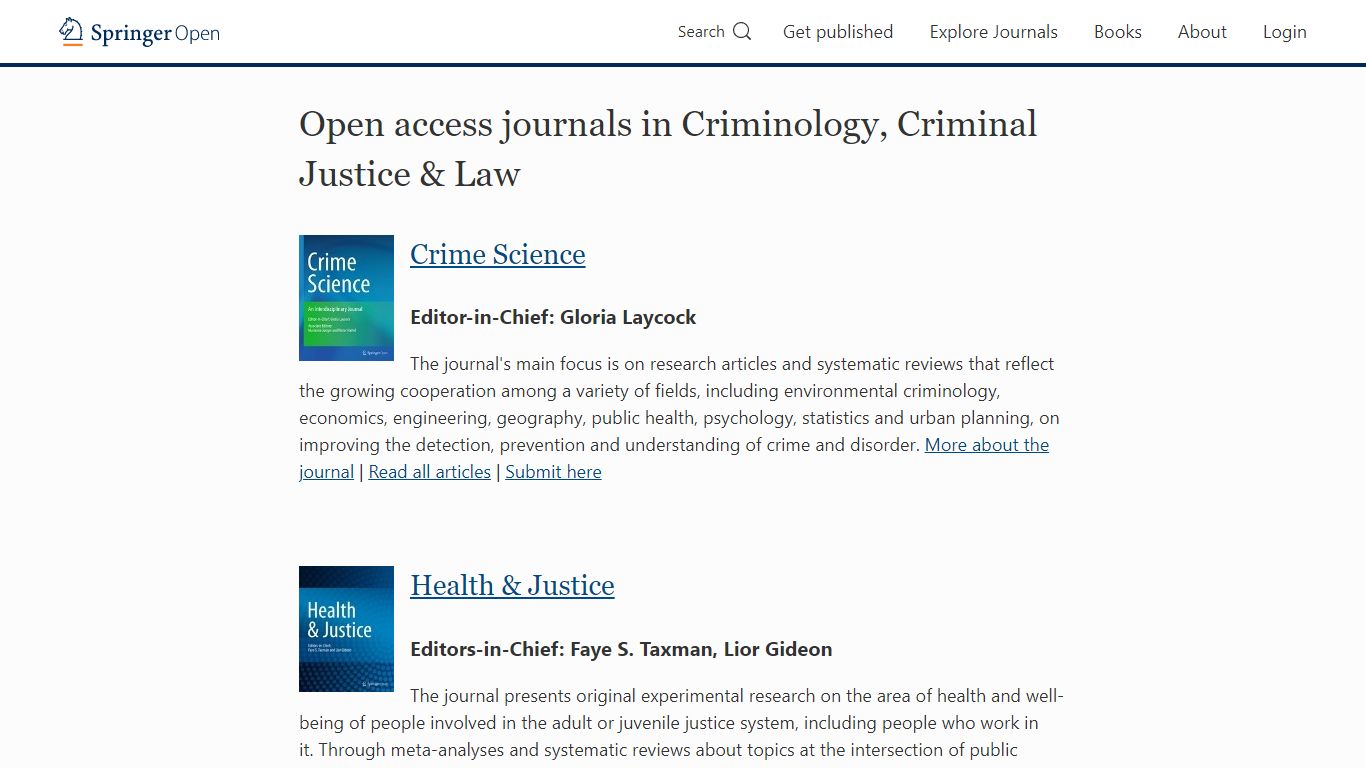 Open access journals in Criminology, Criminal Justice & Law - SpringerOpen