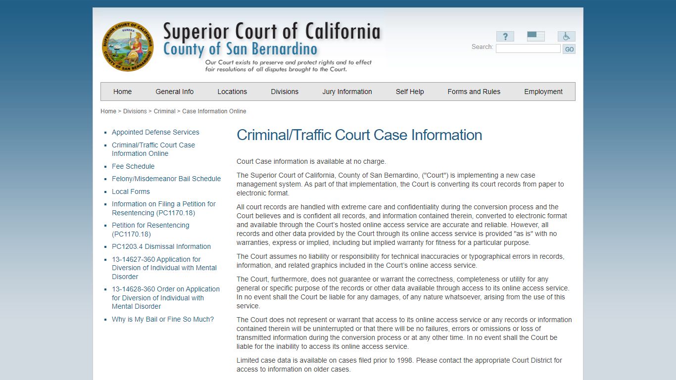 Criminal/Traffic Court Case Information - sb-court.org